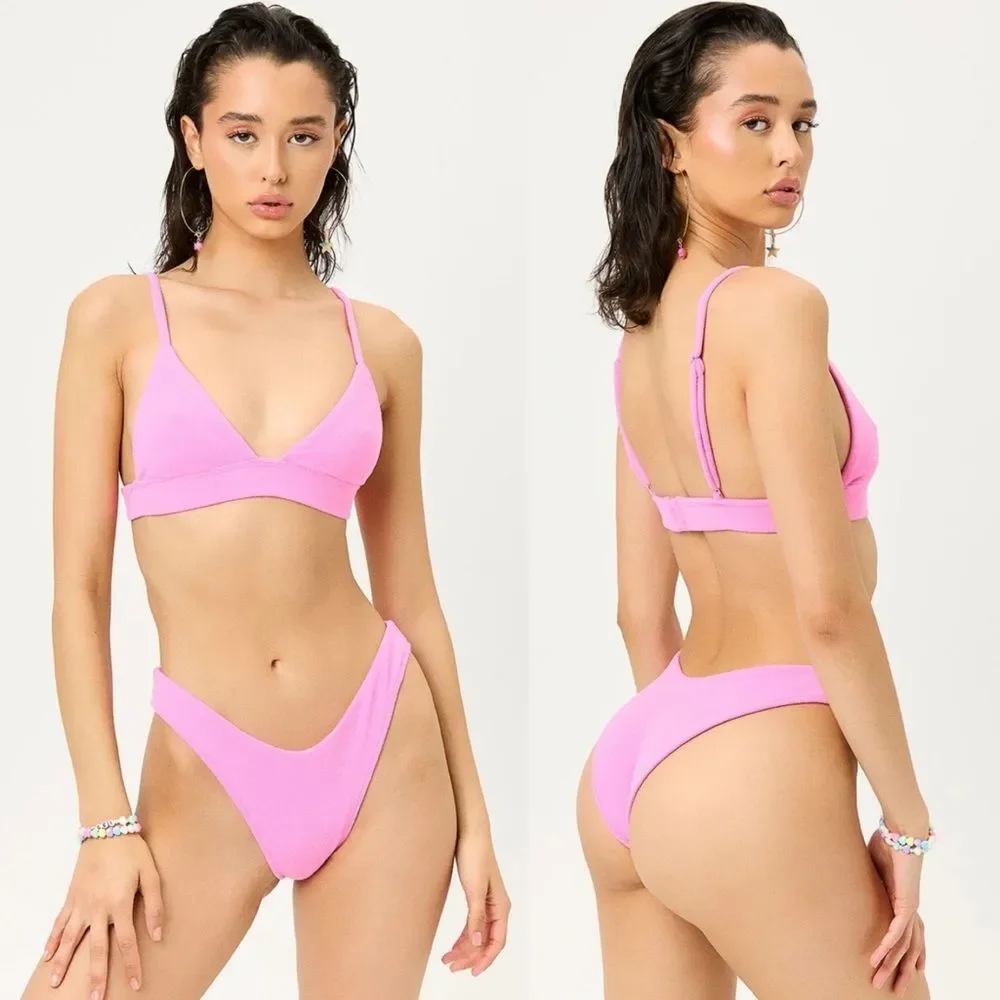 Frankie’s Bikinis Blushing Pink ENZO Terry Cheeky Bikini Bottom